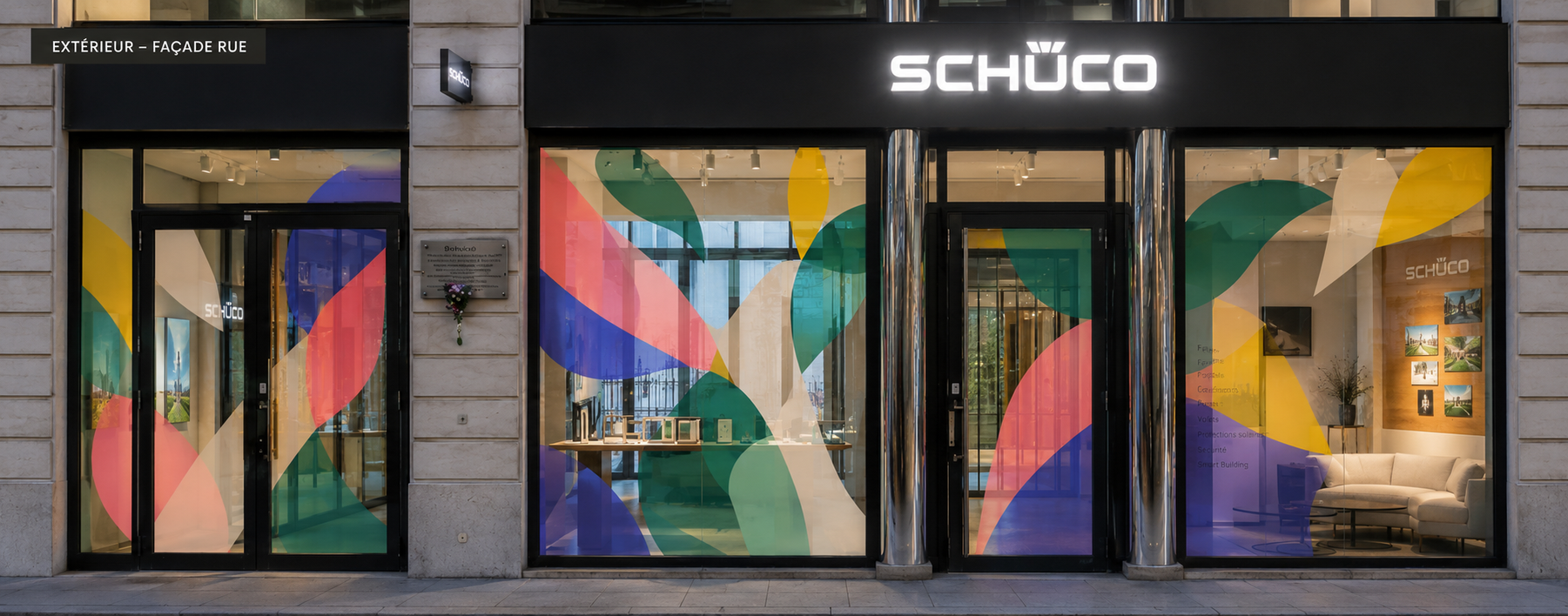 Simulation de la façade de l’Espace 115 avec les motifs peints sur les vitrages